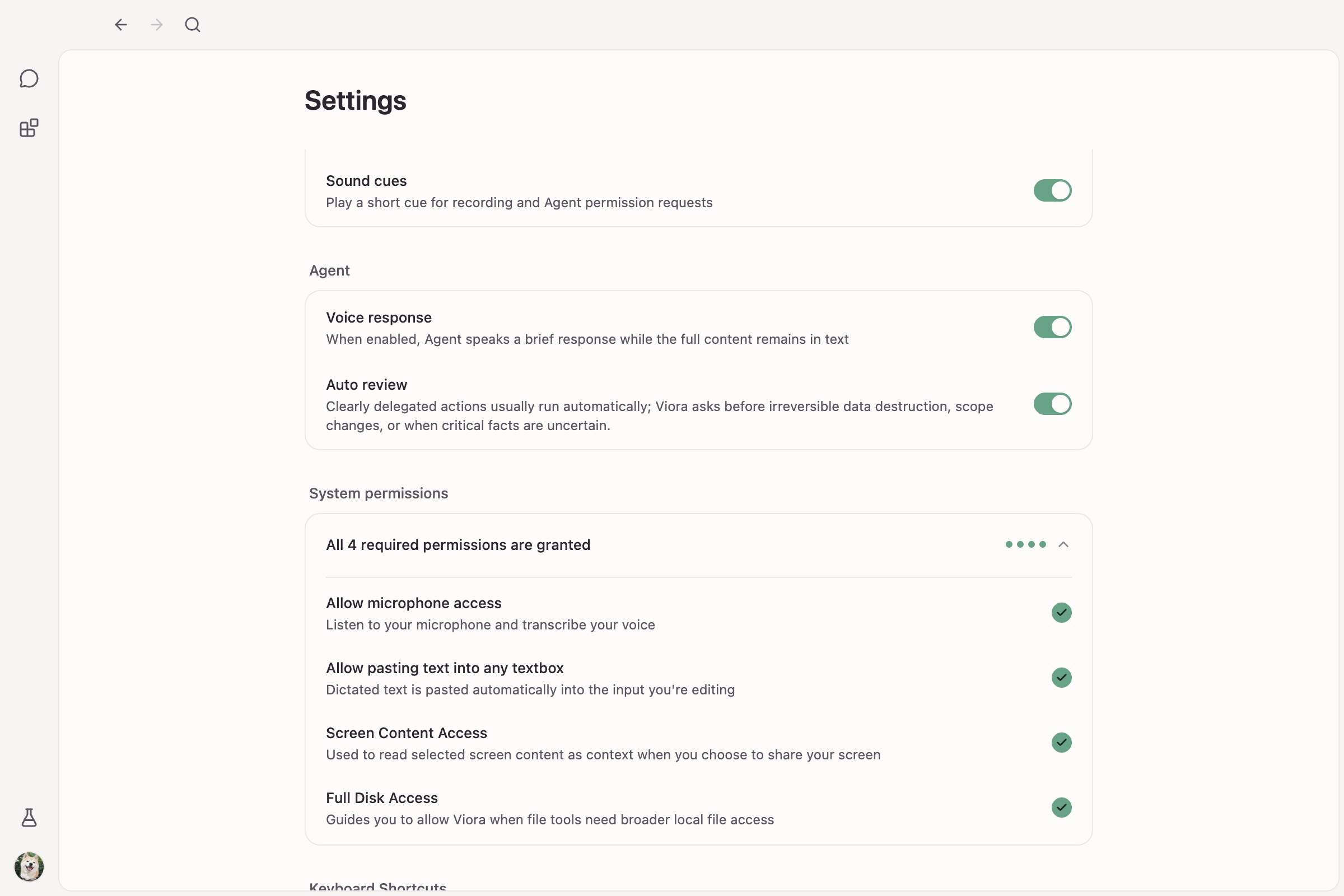 Permissions screenshot, Light theme, English