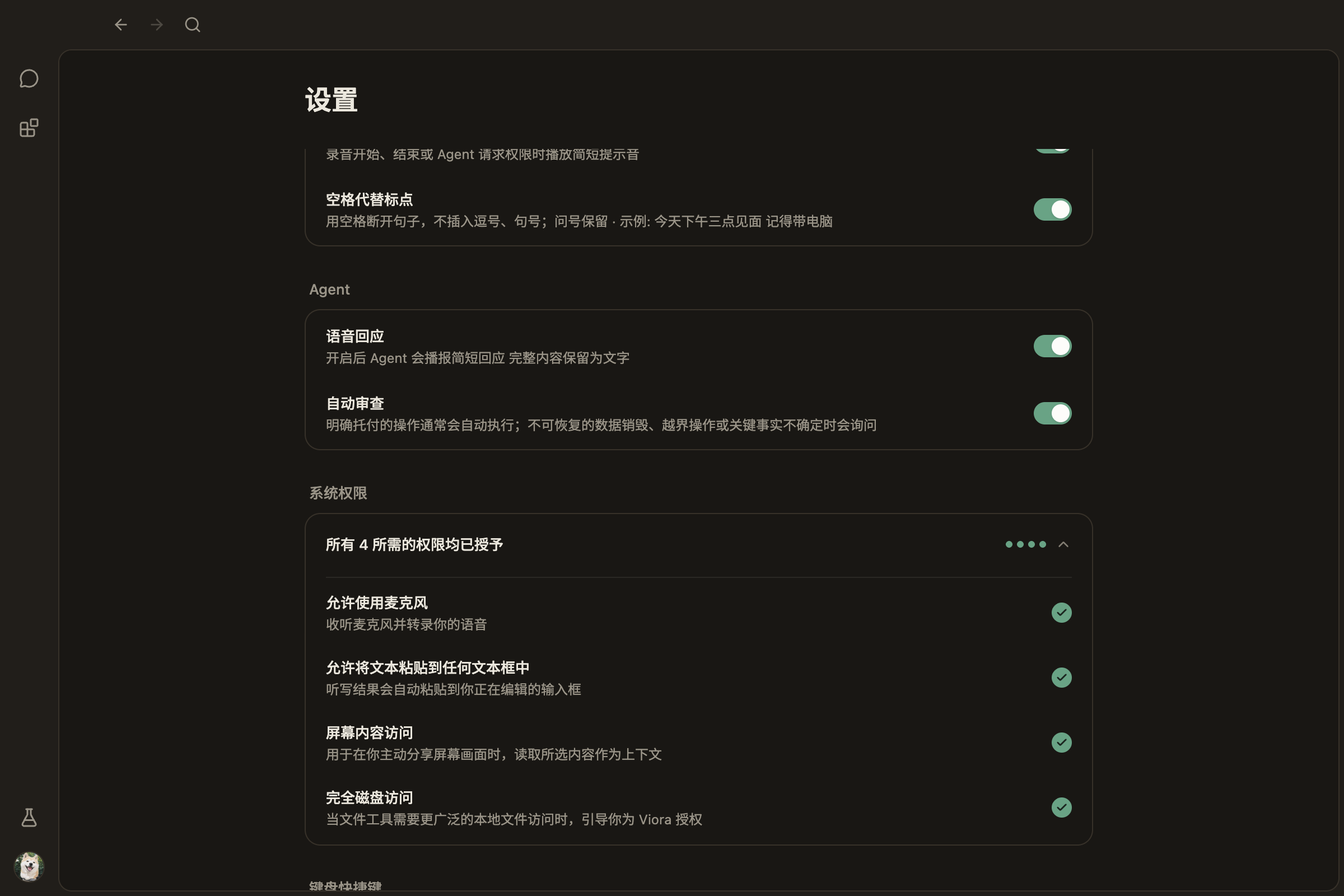 系统权限截图,深色主题,简体中文